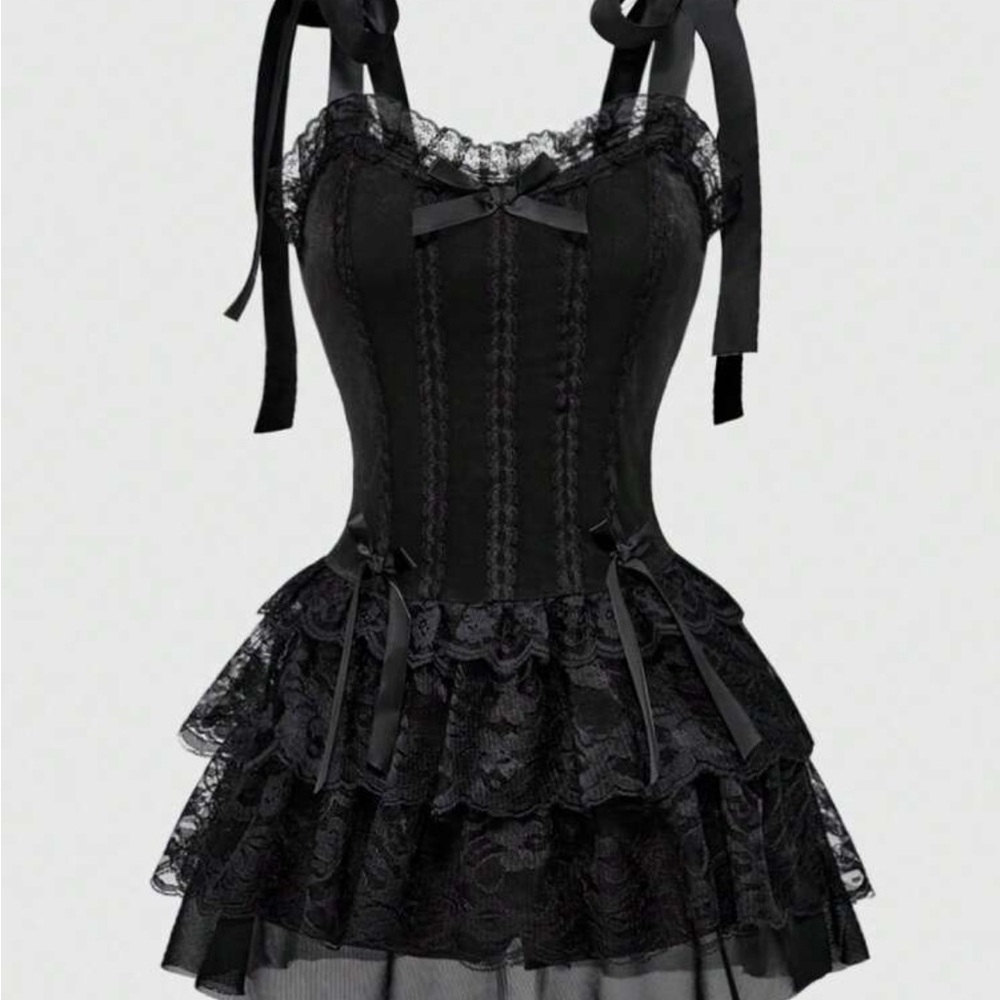 Black Lace skort corset dress